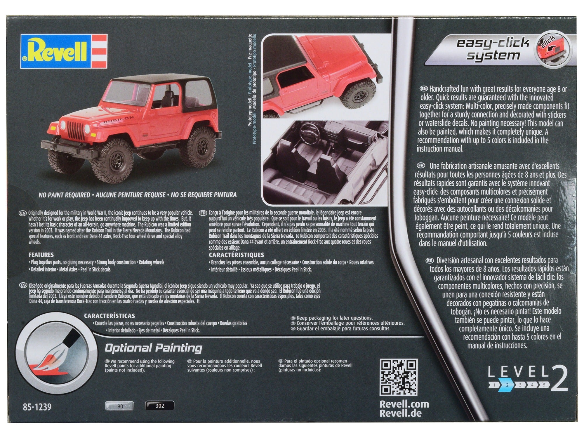 Level 2 Easy-Click Model Kit Jeep Wrangler Rubicon 1/25 Scale Model by Revell Revell