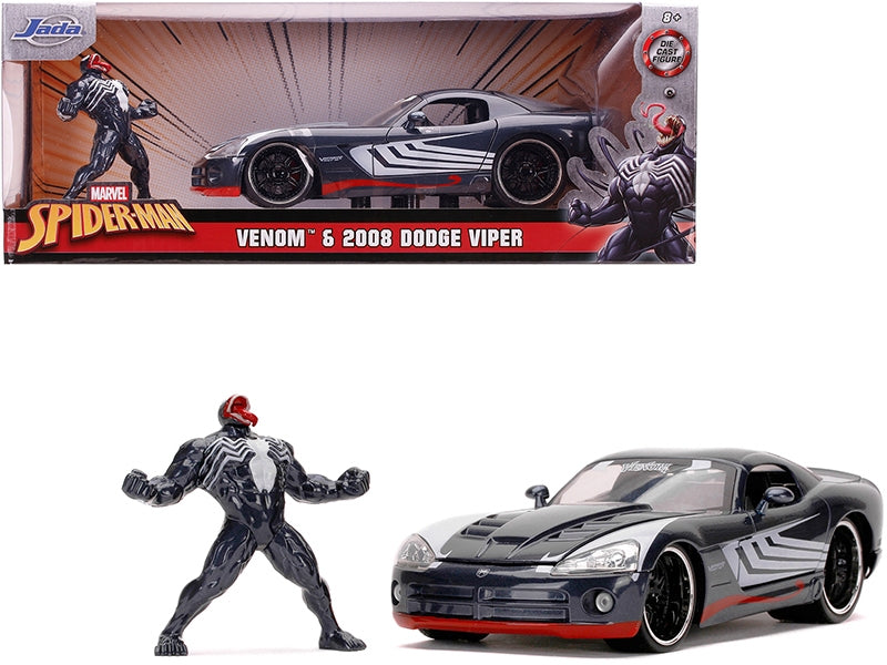 2008 Dodge Viper SRT10 Dark Gray with Venom Diecast Figurine "Spider-Man" "Marvel" Series 1/24 Diecast Model Car by Jada Jada