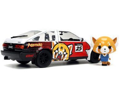 1986 Toyota Trueno (AE86) RHD (Right Hand Drive) #25 White with Graphics and Aggretsuko Diecast Figure 