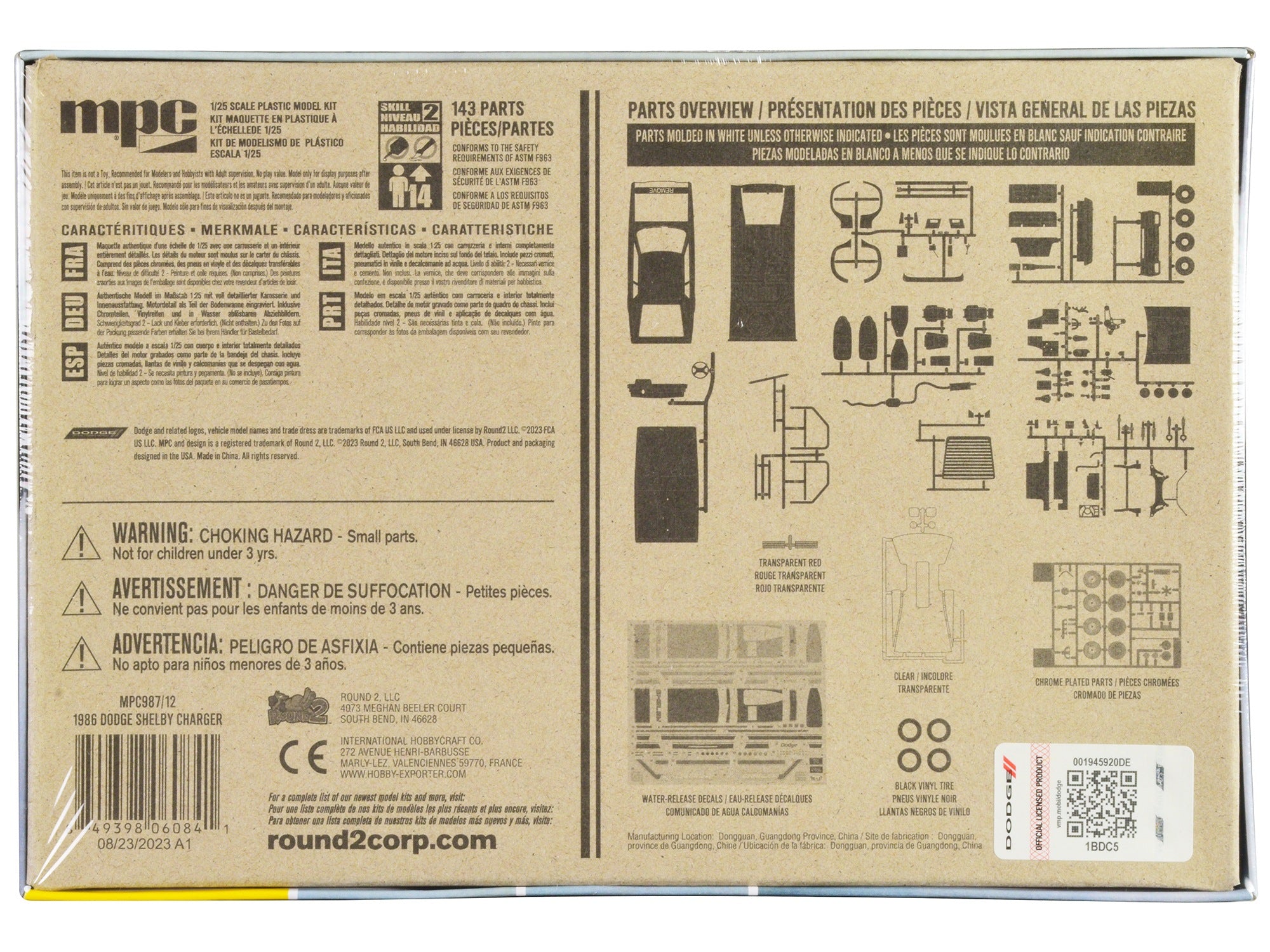 Skill 2 Model Kit 1986 Dodge Shelby Charger 1/25 Scale Model by MPC MPC