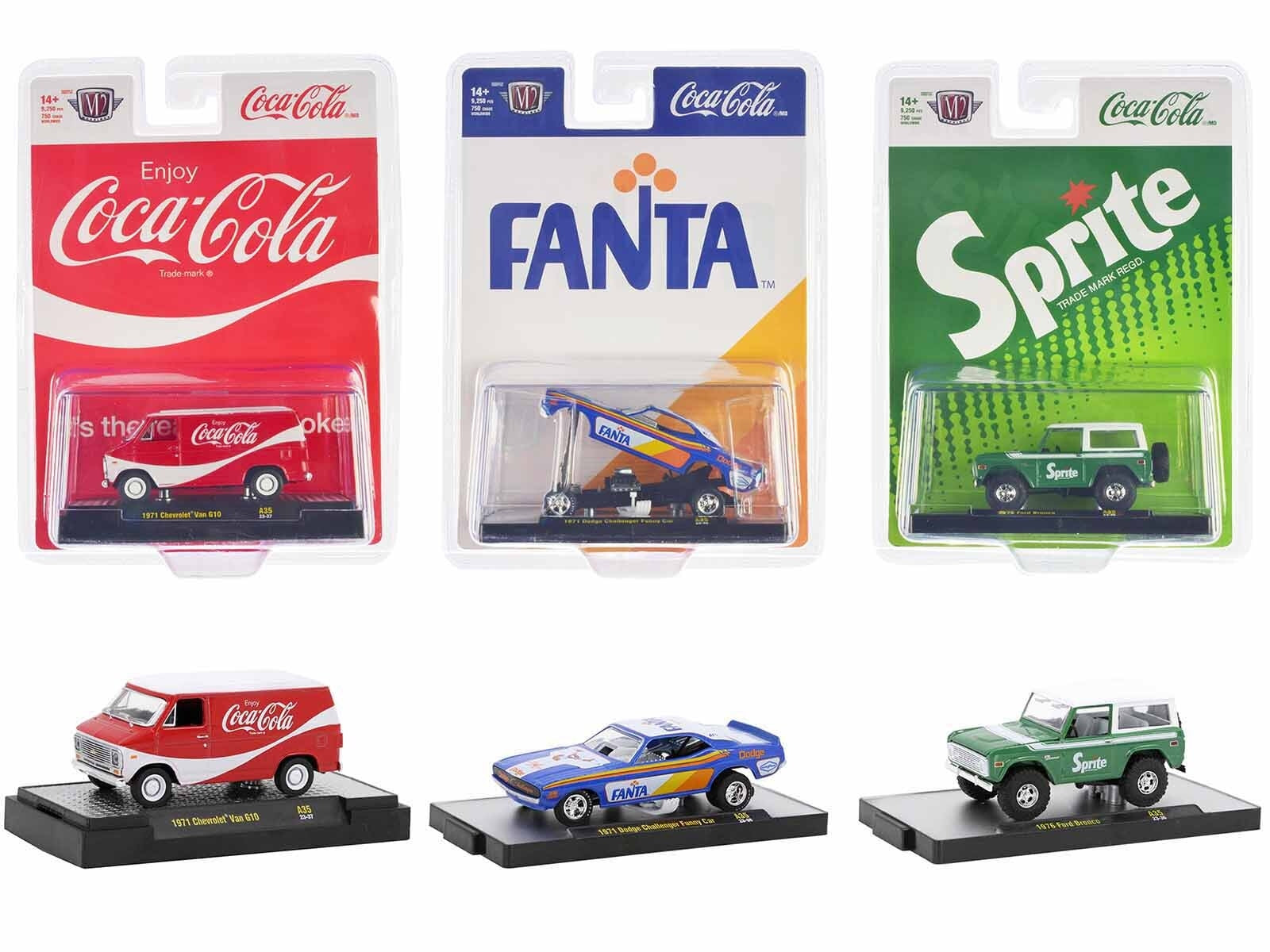 "Sodas" Set of 3 pieces Release 35 Limited Edition to 9250 pieces Worldwide 1/64 Diecast Model Cars by M2 Machines M2