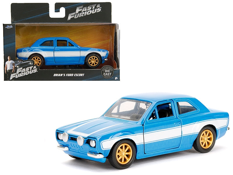 Brian's Ford Escort Light Blue with White Stripes "Fast & Furious" Movie 1/32 Diecast Model Car by Jada Jada