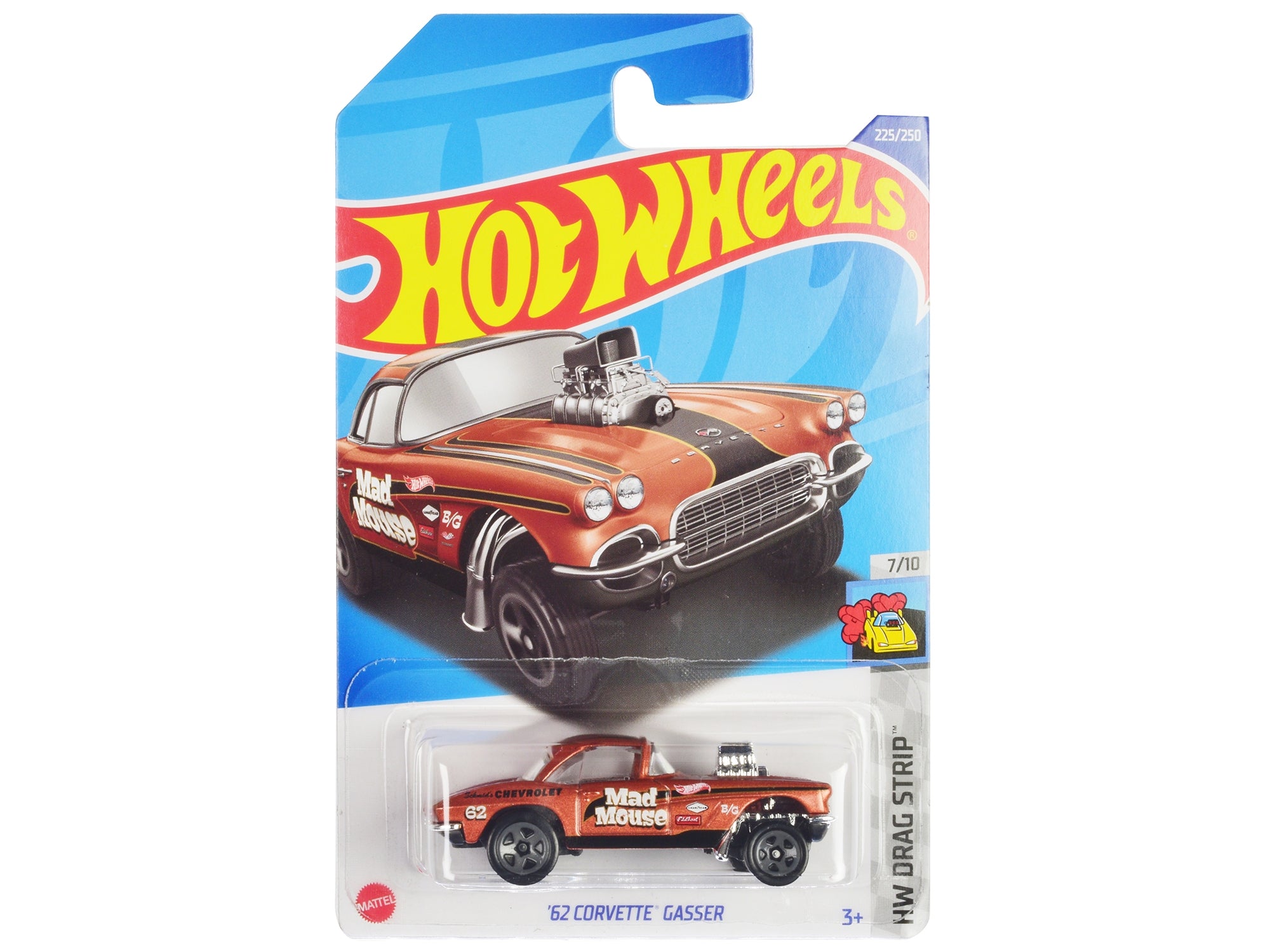 1962 Chevrolet Corvette Gasser "Mad Mouse" Copper Metallic with Black Stripes "HW Drag Strip" Series Diecast Model Car by Hot Wheels Hotwheels