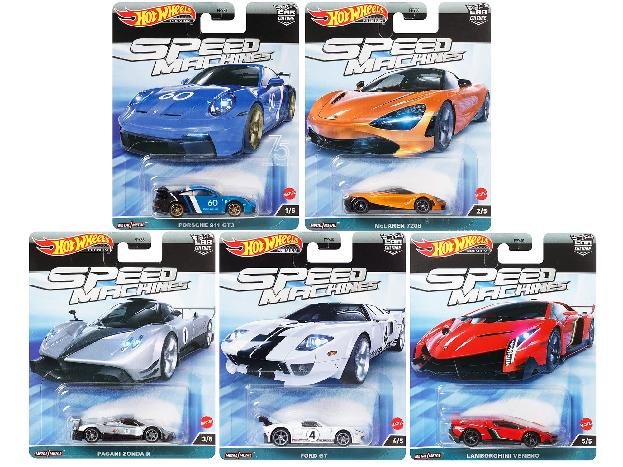 "Speed Machines" 5 piece Set "Car Culture" Series Diecast Model Cars by Hot Wheels Hotwheels