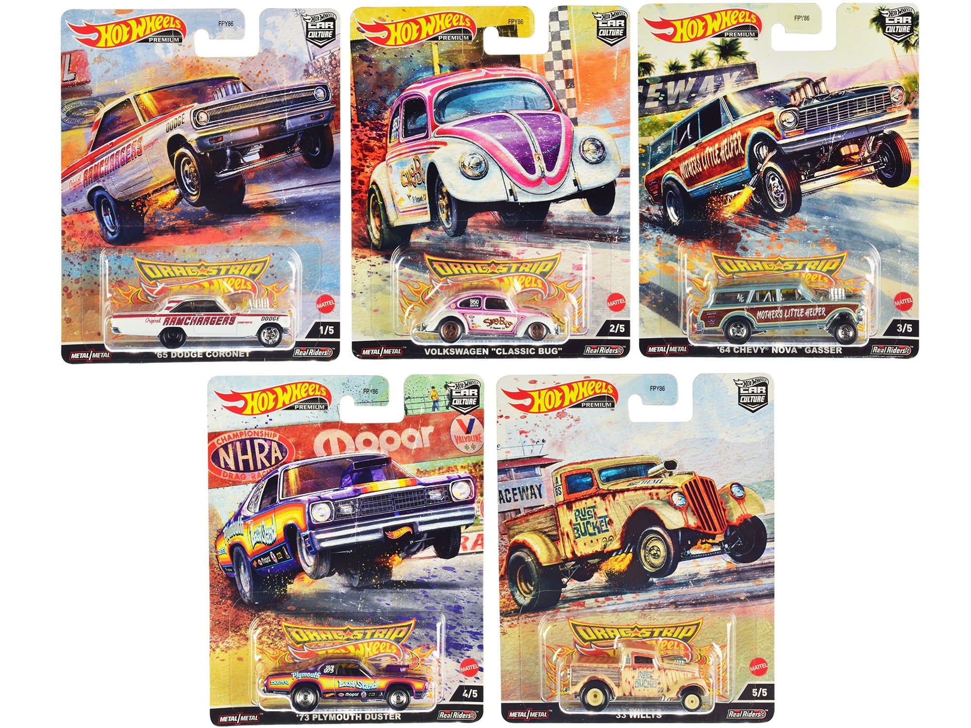 "Drag Strip" 5 piece Set "Car Culture" Series Diecast Model Cars by Hot Wheels Hotwheels