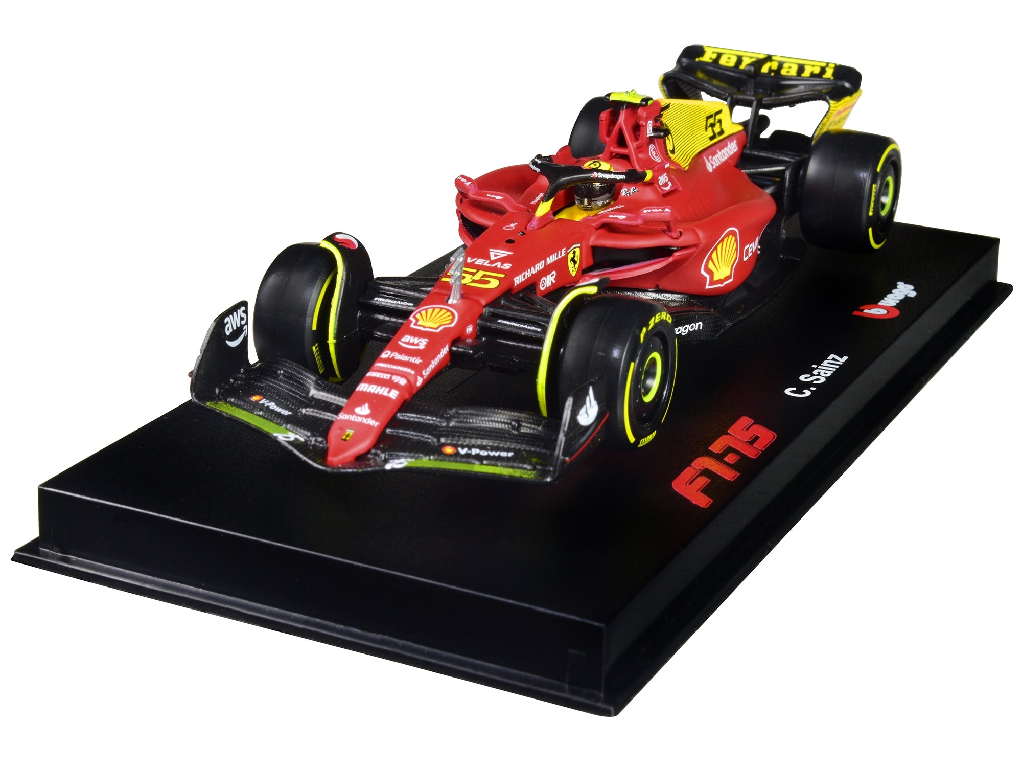 Ferrari F1-75 #16 Charles Leclerc "Giallo Modena" 2nd Place Formula One F1 Italian GP (2022) "Formula Racing" Series with Display Case 1/43 Diecast Model Car by Bburago Bburago