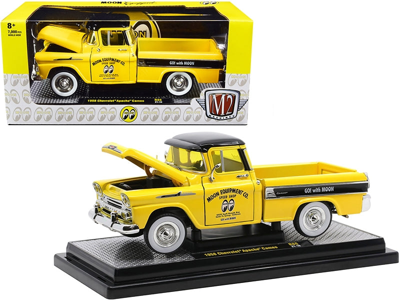 1958 Chevrolet Apache Cameo Pickup Truck "Mooneyes" Yellow and Black Limited Edition to 7000 pieces Worldwide 1/24 Diecast Model Car by M2 Machines M2