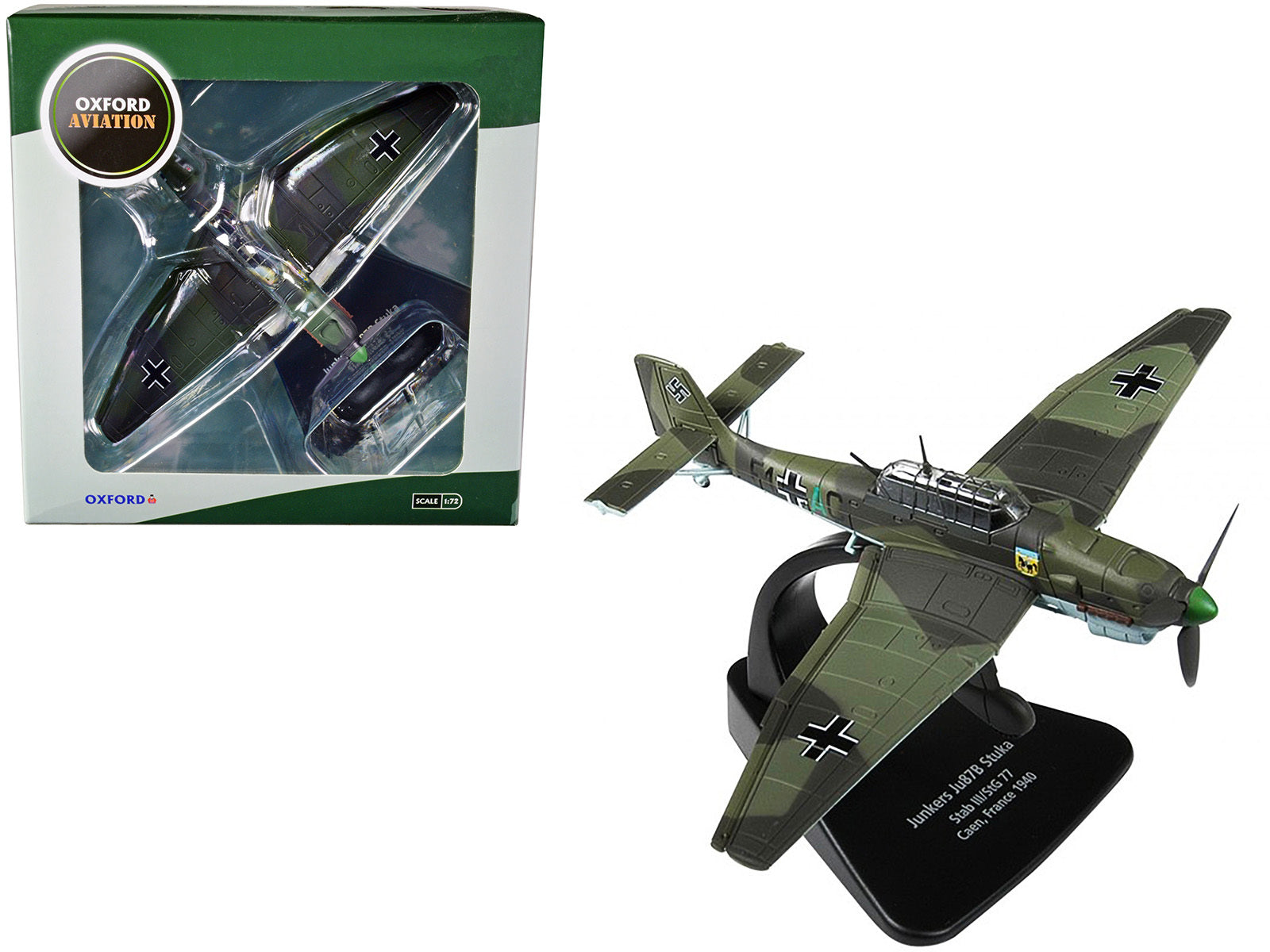 Junkers Ju 87B "Stuka Stab" Dive Bomber Plane III/StG 77 Caen France (1940) "Oxford Aviation" Series 1/72 Diecast Model Airplane by Oxford Diecast Oxford Diecast