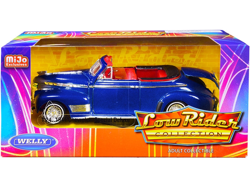 1941 Chevrolet Special Deluxe Convertible Candy Blue Metallic with Red Interior "Low Rider Collection" 1/24 Diecast Model Car by Welly Welly