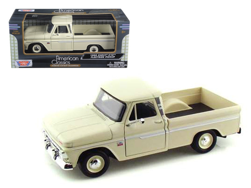 1966 Chevrolet C10 Fleetside Pickup Truck Cream 1/24 Diecast Model Car by Motormax Motormax