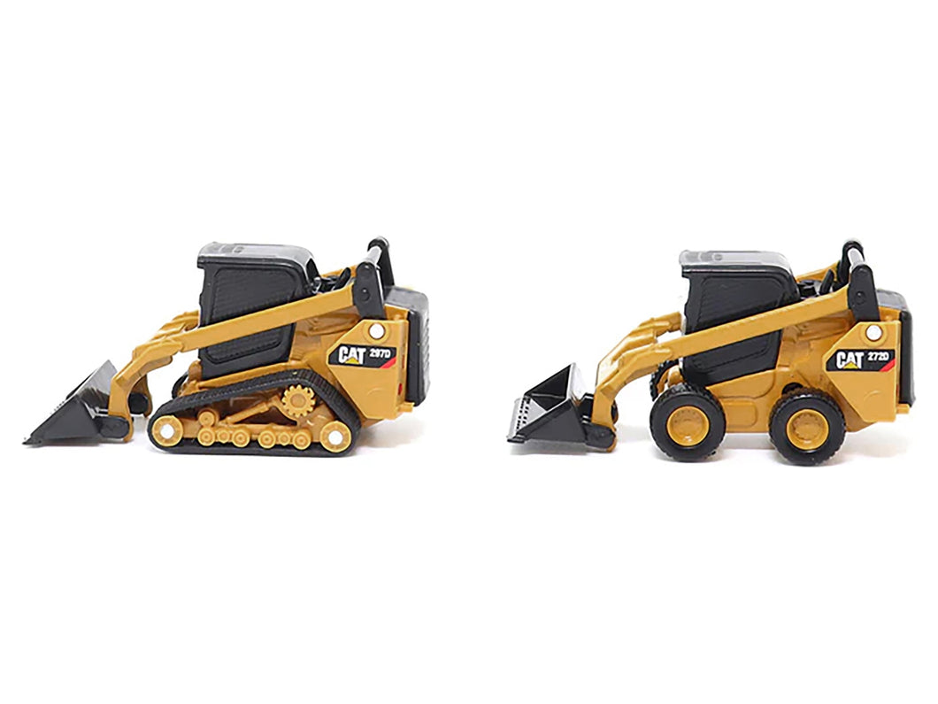 CAT Caterpillar 272D2 Skid Steer Loader Yellow and CAT Caterpillar 297D2 Compact Track Loader Yellow Set of 2 pieces 1/64 Diecast Models by Diecast Masters Diecast Masters