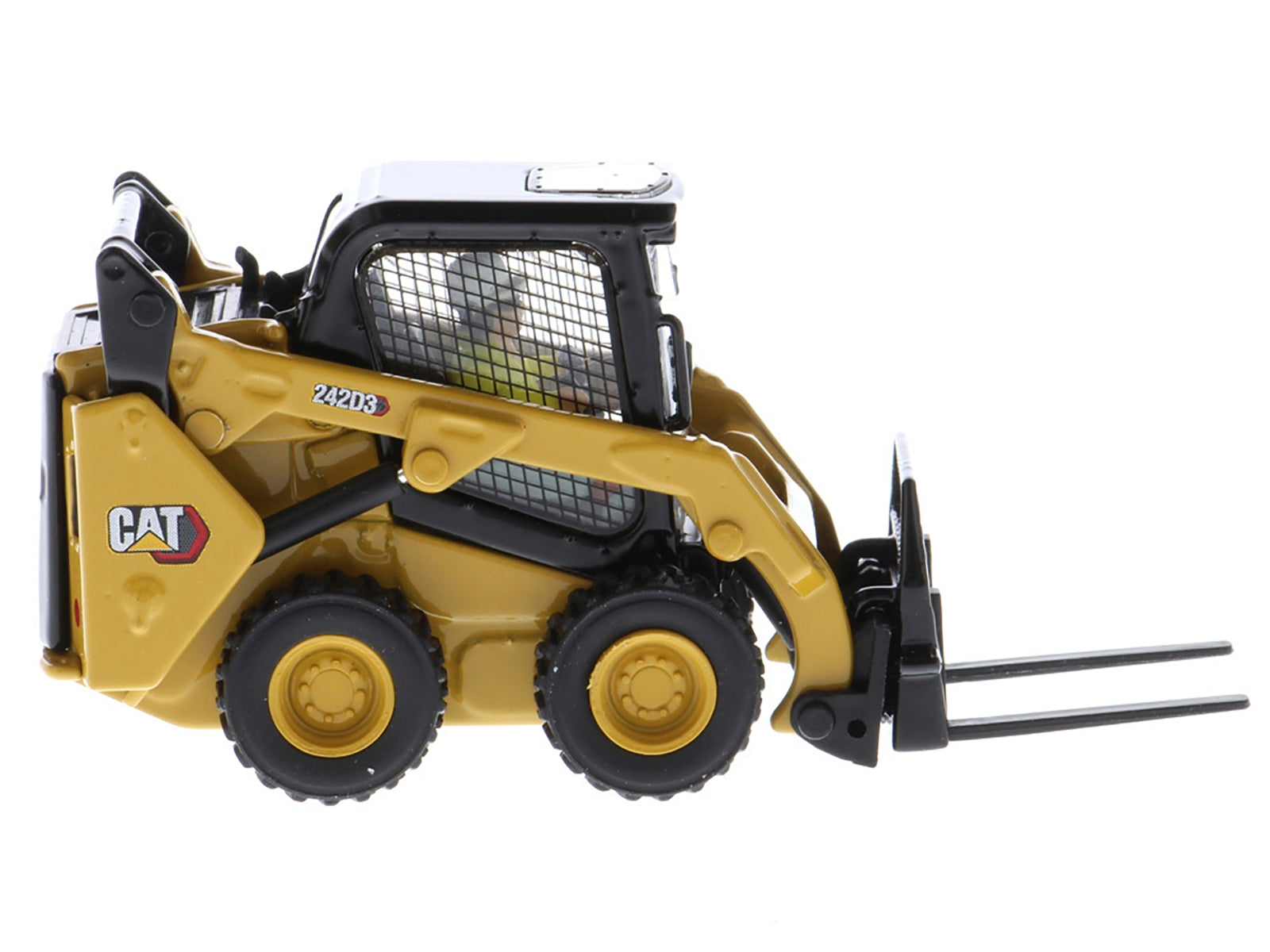 CAT Caterpillar 242D3 Wheeled Skid Steer Loader with Work Tools and Operator Yellow "High Line Series" 1/50 Diecast Model by Diecast Masters Diecast Masters