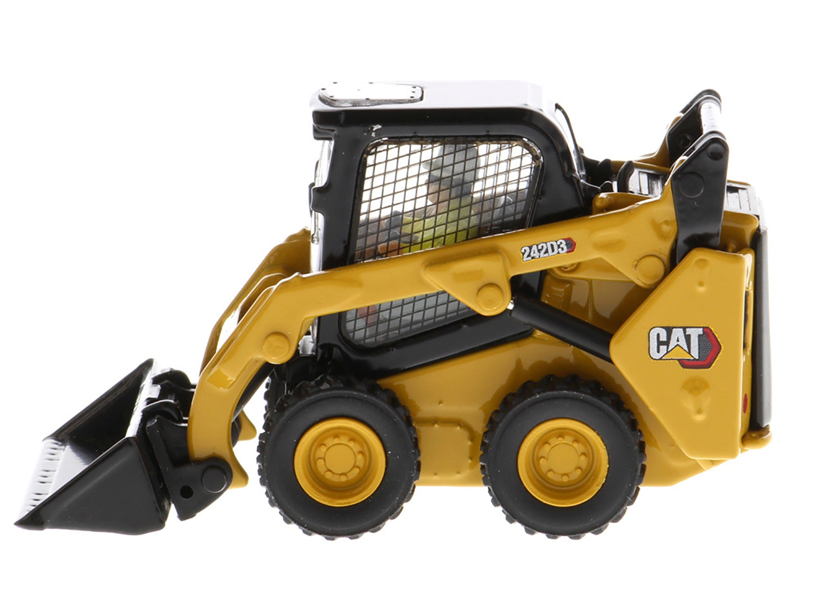 CAT Caterpillar 242D3 Wheeled Skid Steer Loader with Work Tools and Operator Yellow "High Line Series" 1/50 Diecast Model by Diecast Masters Diecast Masters