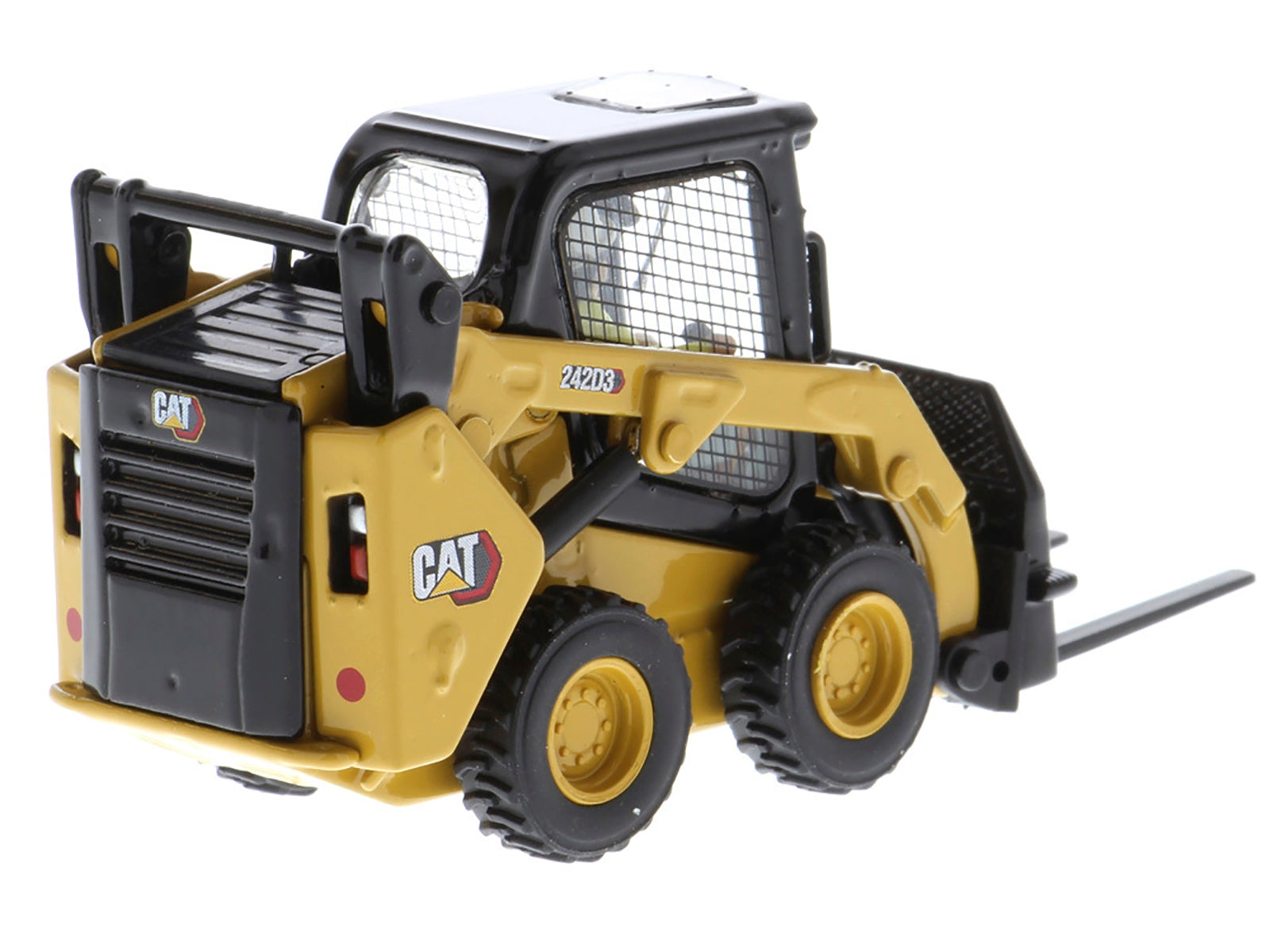 CAT Caterpillar 242D3 Wheeled Skid Steer Loader with Work Tools and Operator Yellow "High Line Series" 1/50 Diecast Model by Diecast Masters Diecast Masters