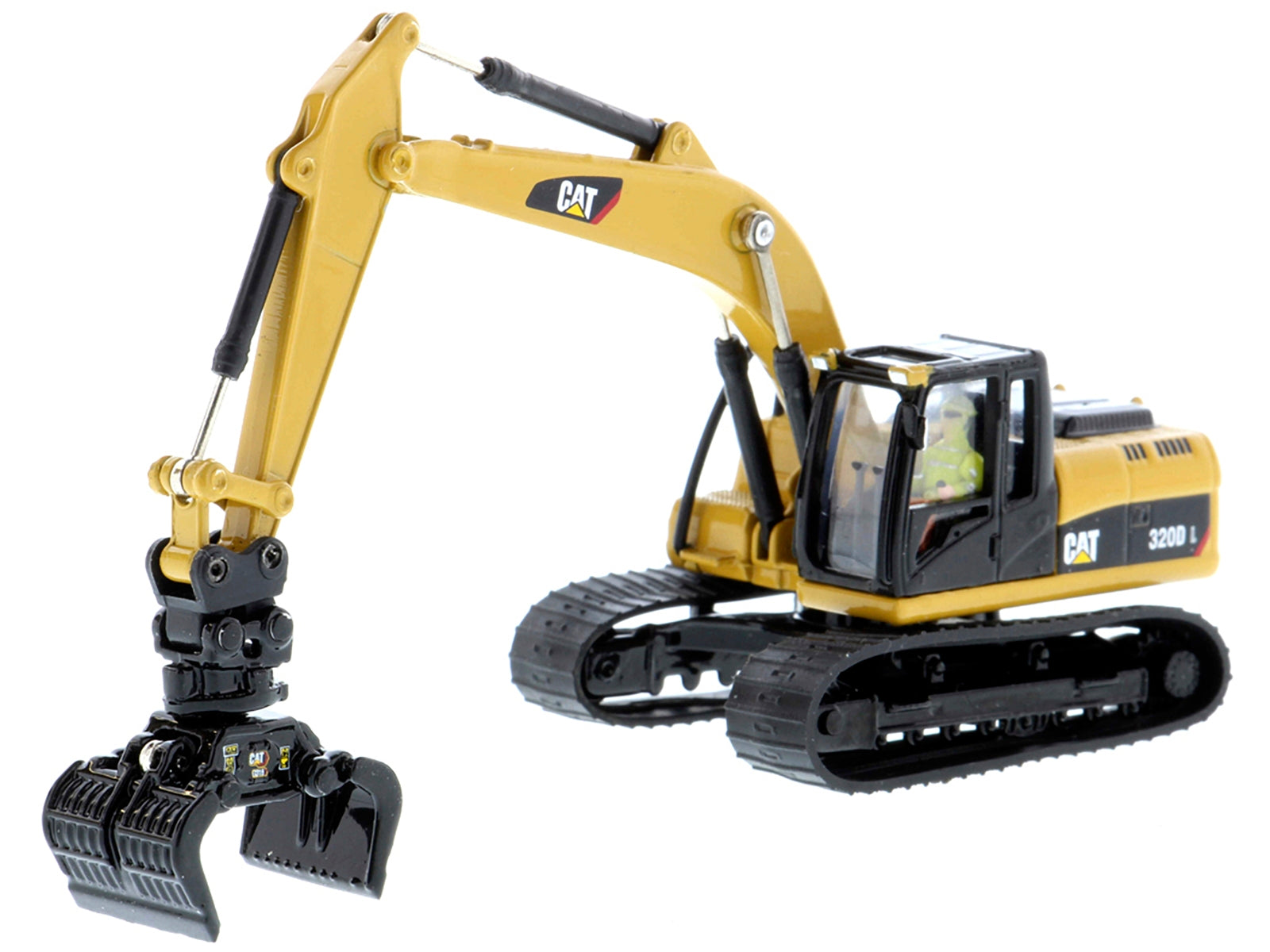 CAT Caterpillar 320D L Hydraulic Excavator with Multiple Work Tools and Operator "High Line" Series 1/87 (HO) Scale Diecast Model by Diecast Masters Diecast Masters