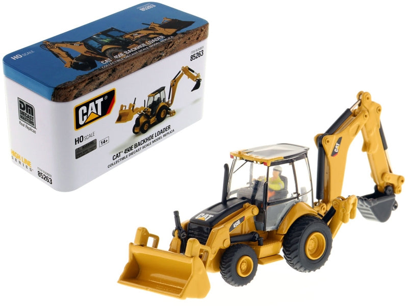 CAT Caterpillar 450E Backhoe Loader with Operator "High Line" Series 1/87 (HO) Scale Diecast Model by Diecast Masters Diecast Masters