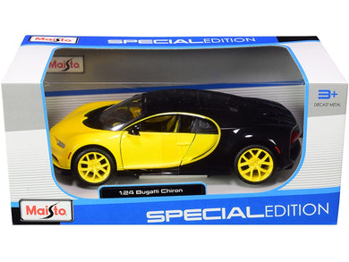 Bugatti Chiron Yellow and Black 1/24 Diecast Model Car by Maisto Maisto