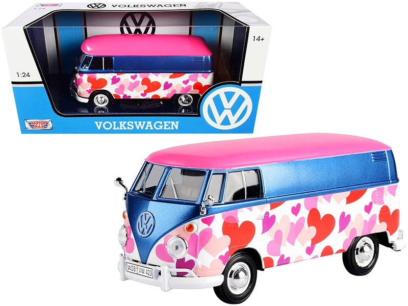 Volkswagen Type 2 (T1) Delivery Van "Love" Pink and Blue Metallic 1/24 Diecast Model Car by Motormax Motormax