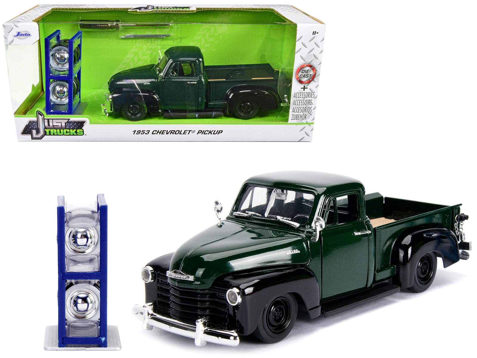 1953 Chevrolet 3100 Pickup Truck Green with Extra Wheels "Just Trucks" Series 1/24 Diecast Model Car by Jada Jada