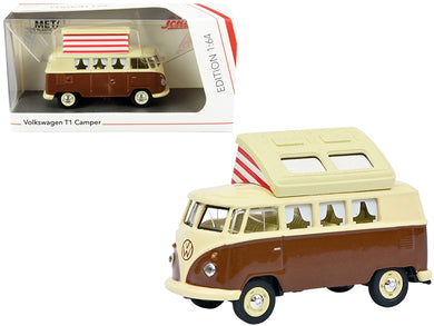 Volkswagen T1 Camper Bus with Pop-Top Roof Brown and Cream 1/64 Diecast Model by Schuco Schuco