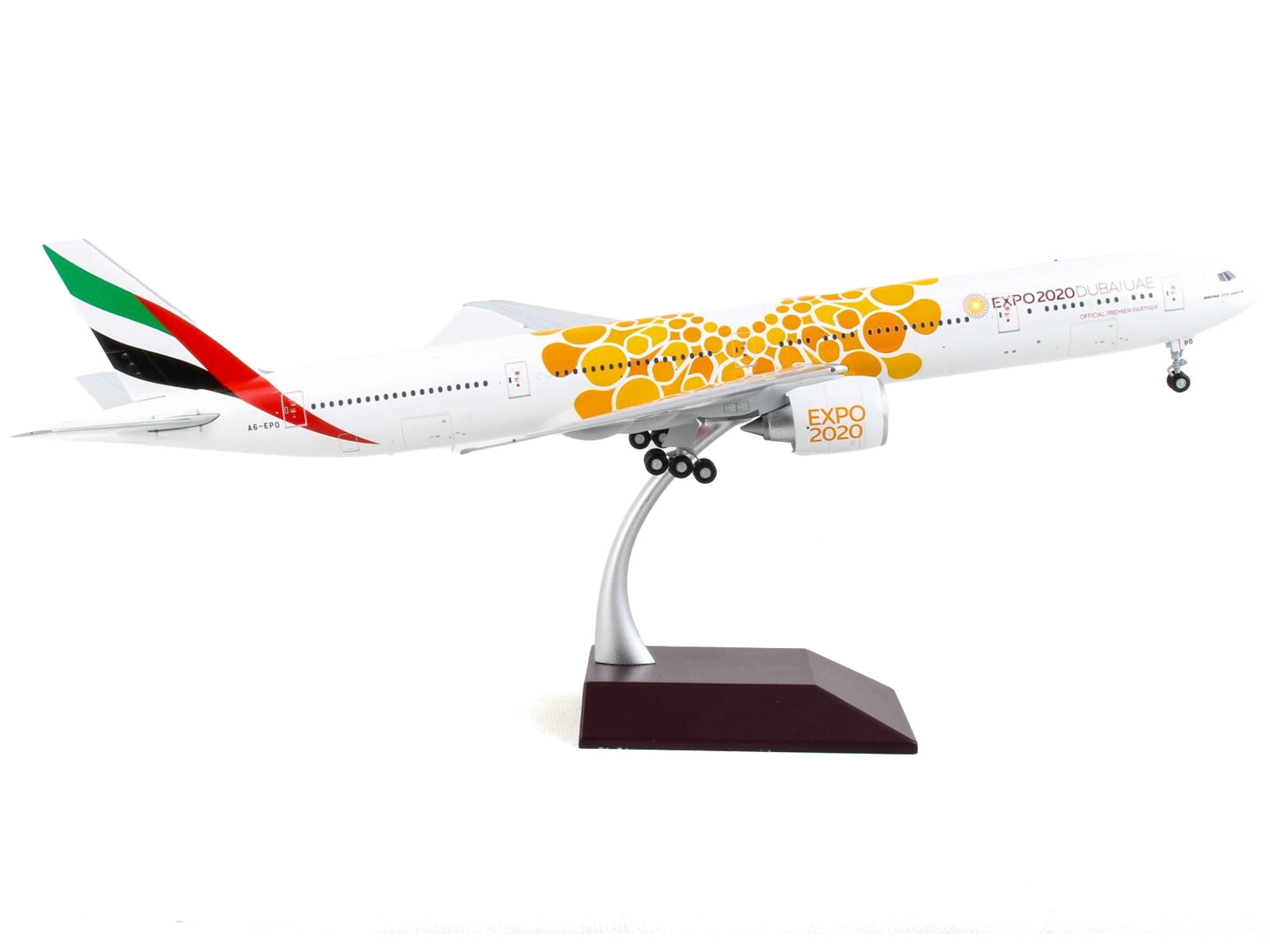 Boeing 777-300ER Commercial Aircraft "Emirates Airlines - Dubai Expo 2020" White with Orange Graphics "Gemini 200" Series 1/200 Diecast Model Airplane by GeminiJets GeminiJets