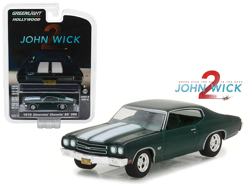 1970 Chevrolet Chevelle SS 396 Green with White Stripes "John Wick: Chapter 2" (2017) Movie "Hollywood Series" Release 18 1/64 Diecast Model Car by Greenlight Greenlight