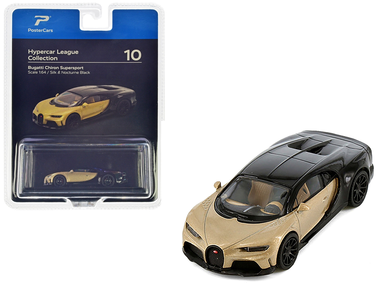 Bugatti Chiron Supersport Silk Gold Metallic and Nocturne Black "Hypercar League Collection" 1/64 Diecast Model Car by PosterCars PosterCars