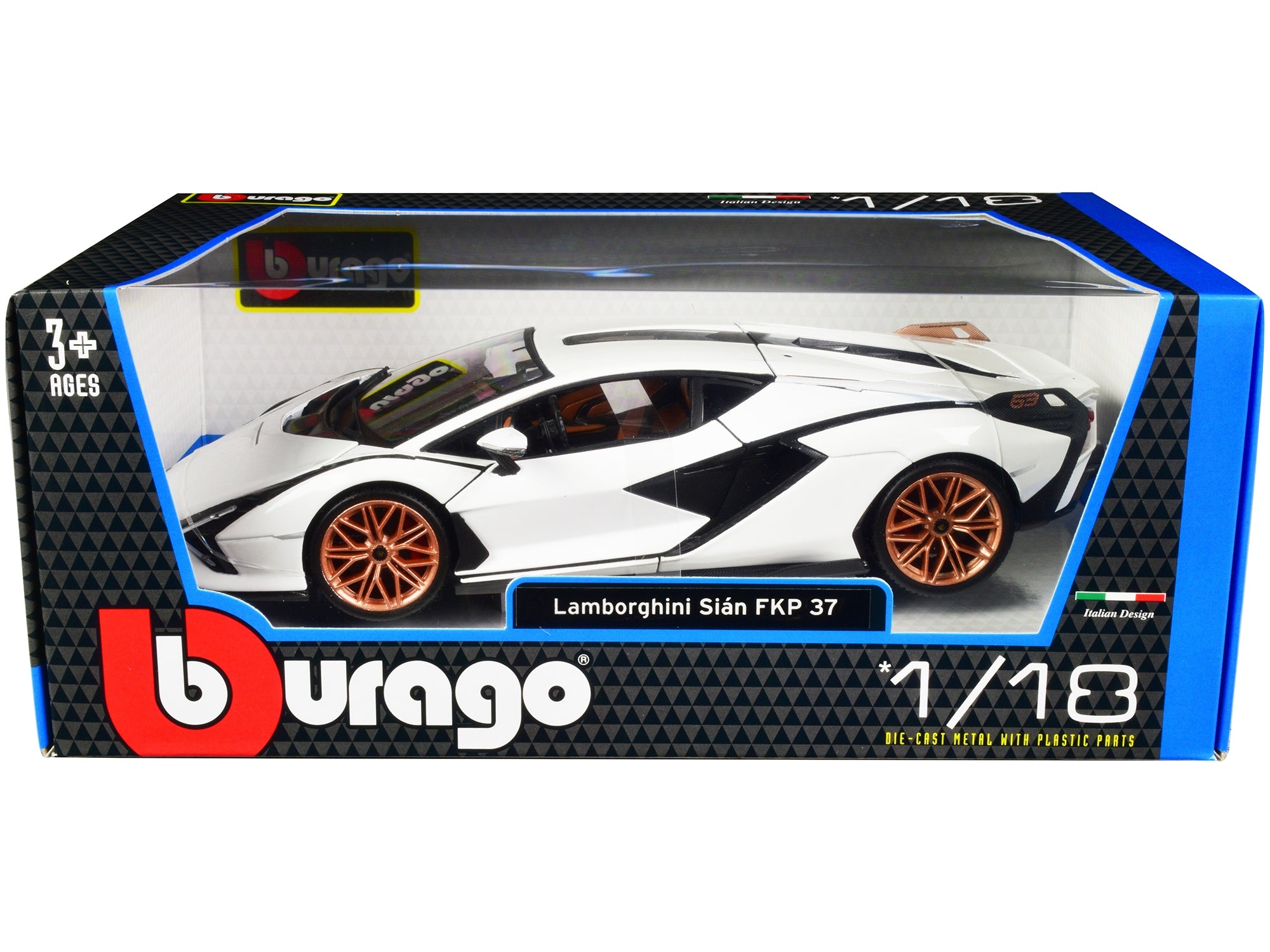 Lamborghini Sian FKP 37 White with Copper Wheels 1/18 Diecast Model Car by Bburago Bburago