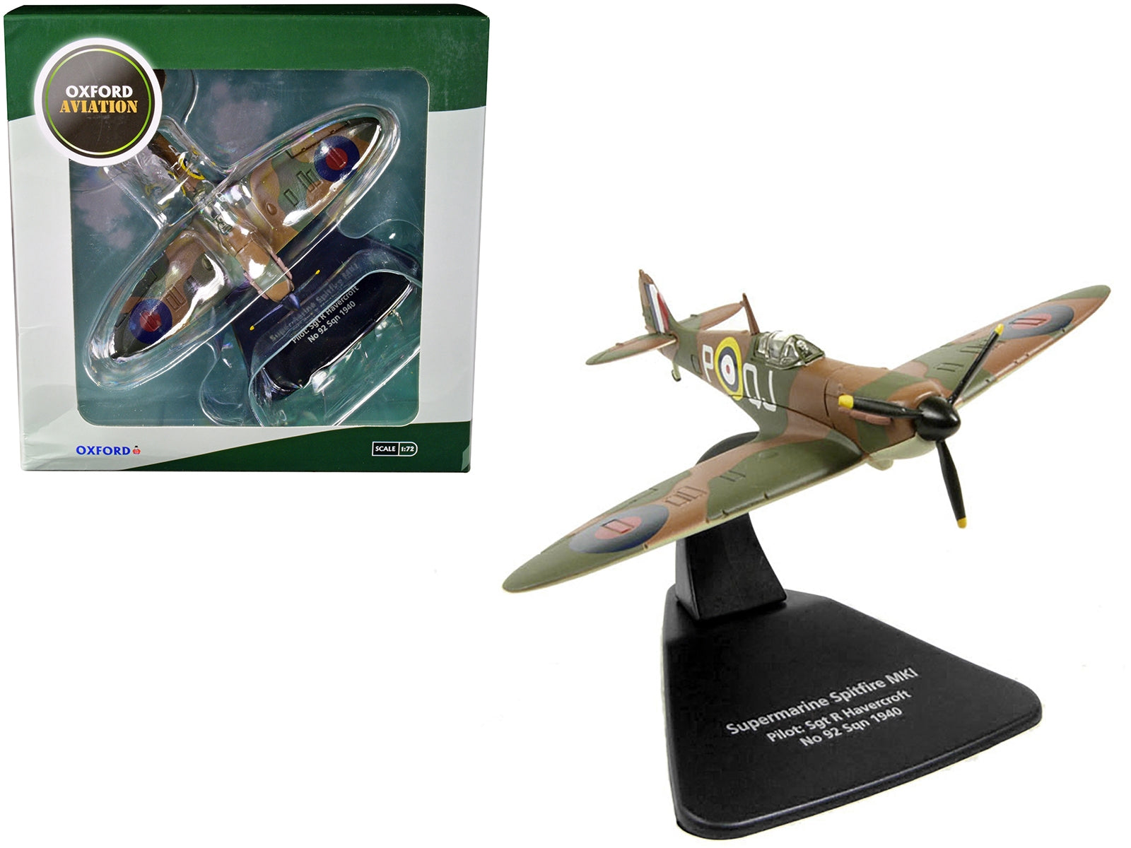 Supermarine Spitfire MK1 SGT R. Havercroft No 92 Sqn 1940 1/72 Diecast Model Airplane by Oxford Diecast Oxford Diecast