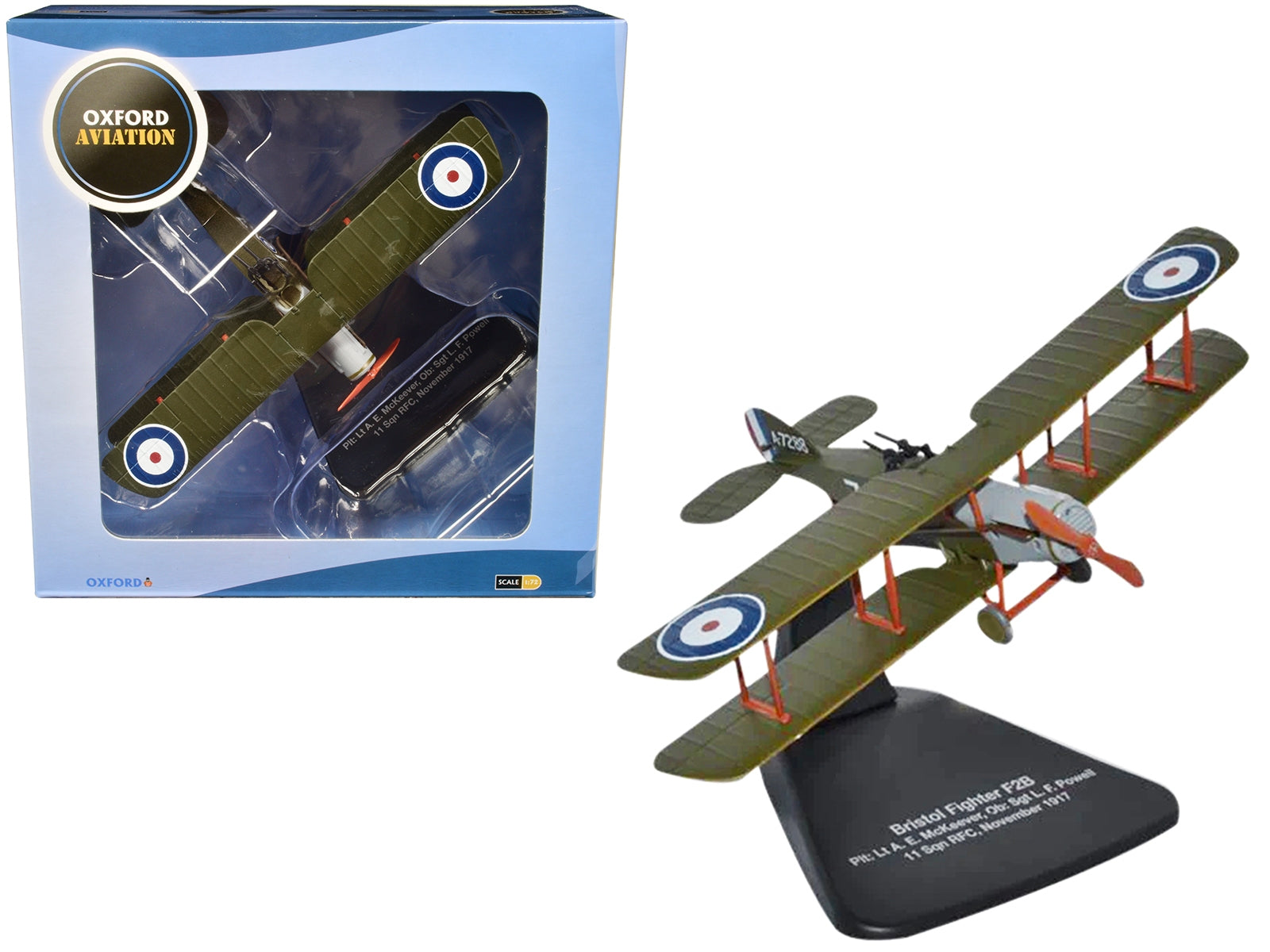 Bristol F2B Fighter Plane "Plt: Lt A.E. McKeever Ob: Sgt L.F. Powell" 11 Squadron RFC (November 1917) "Oxford Aviation" Series 1/72 Diecast Model Airplane by Oxford Diecast Oxford Diecast