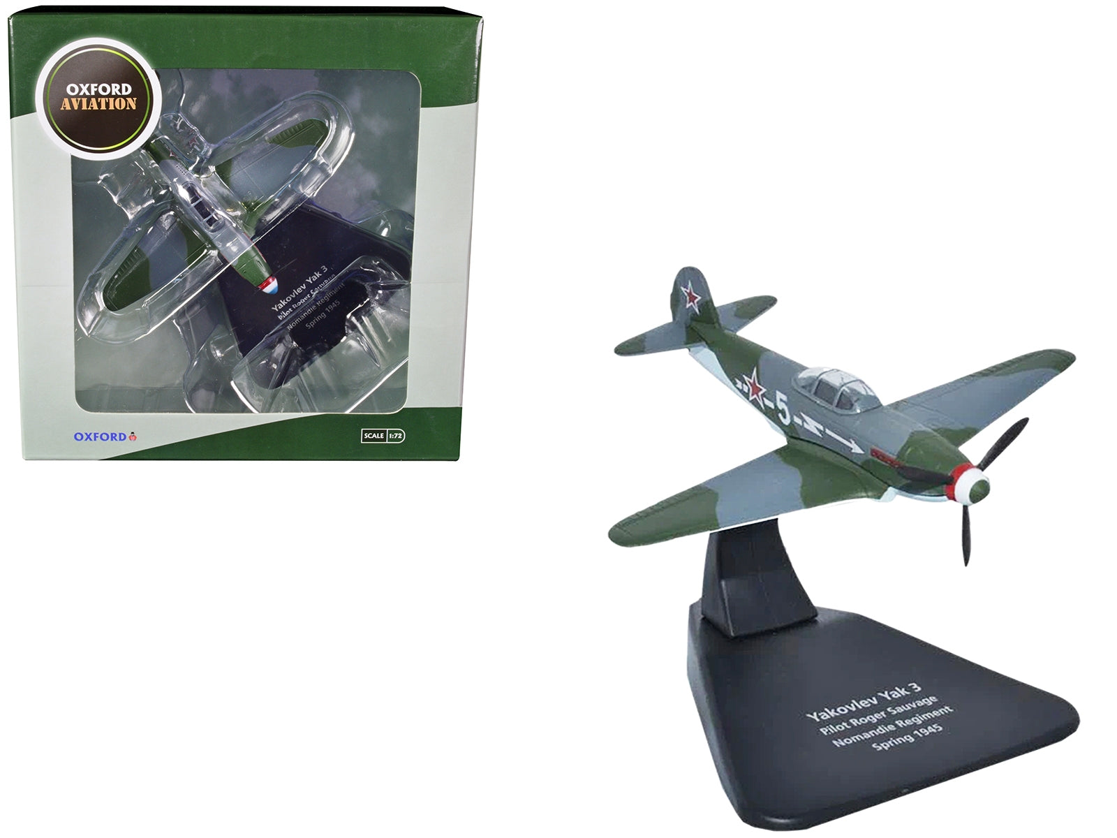 Yakovlev Yak-3 Fighter Plane Pilot Roger Sauvage Nomandie Regiment (Spring 1945) "Oxford Aviation" Series 1/72 Diecast Model Airplane by Oxford Diecast Oxford Diecast