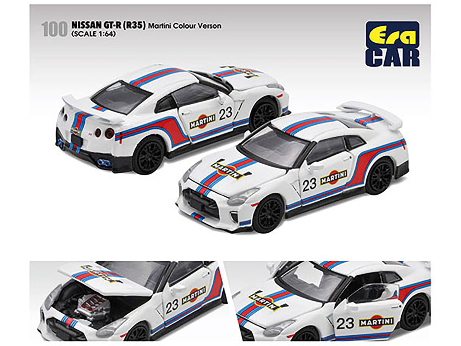 Nissan GT-R (R35) #23 White with Blue and Red Stripes "Martini Racing" Limited Edition to 960 pieces Worldwide 1/64 Diecast Model Car by Era Car Era Car