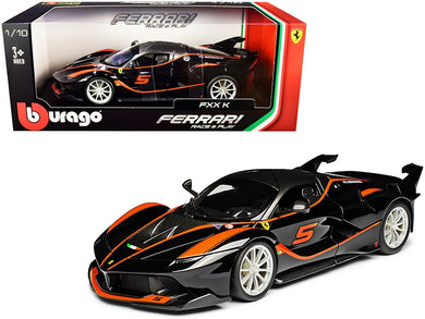 Ferrari FXX-K #5 Fu Songyang Black with Gray Top and Orange Stripes 1/18 Diecast Model Car by Bburago Bburago