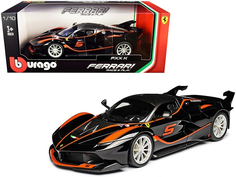 Ferrari FXX-K #5 Fu Songyang Black with Gray Top and Orange Stripes 1/18 Diecast Model Car by Bburago Bburago