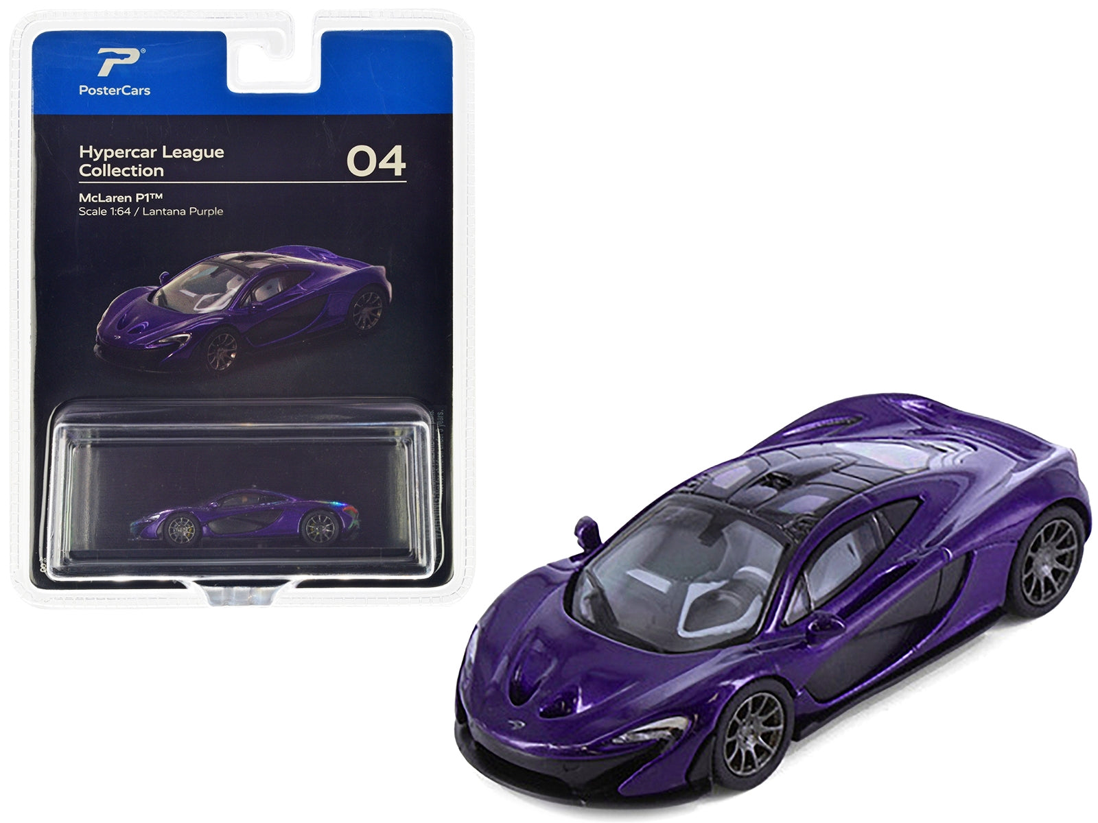 McLaren P1 Lantana Purple Metallic with Black Top "Hypercar League Collection" 1/64 Diecast Model Car by PosterCars PosterCars