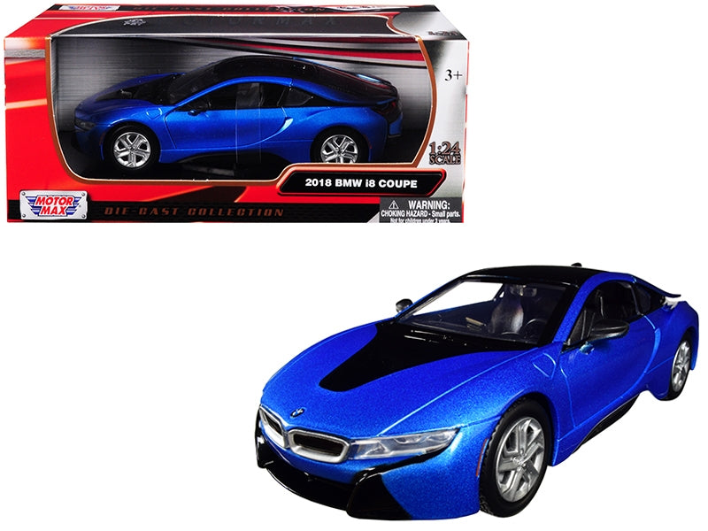 2018 BMW i8 Coupe Metallic Blue with Black Top 1/24 Diecast Model Car by Motormax Motormax