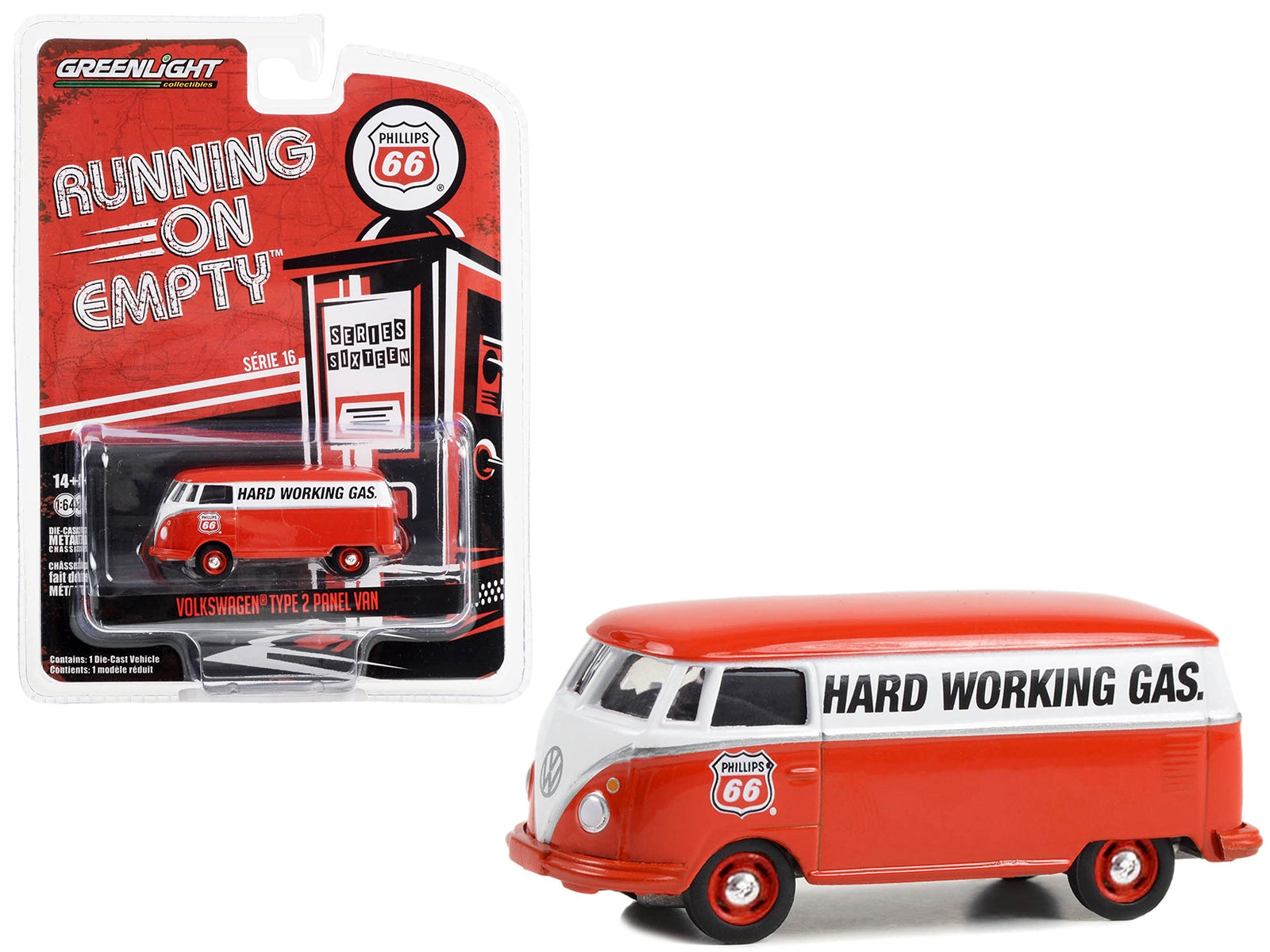 Volkswagen Type 2 Panel Van Red and White "Phillips 66 Service" "Running on Empty" Series 16 1/64 Diecast Model Car by Greenlight Greenlight