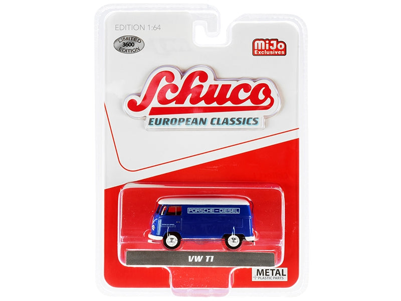 Volkswagen T1 Panel Bus "Porsche Diesel" Blue with White Top "European Classics" Series Limited Edition to 3600 pieces Worldwide 1/64 Diecast Model by Schuco Schuco