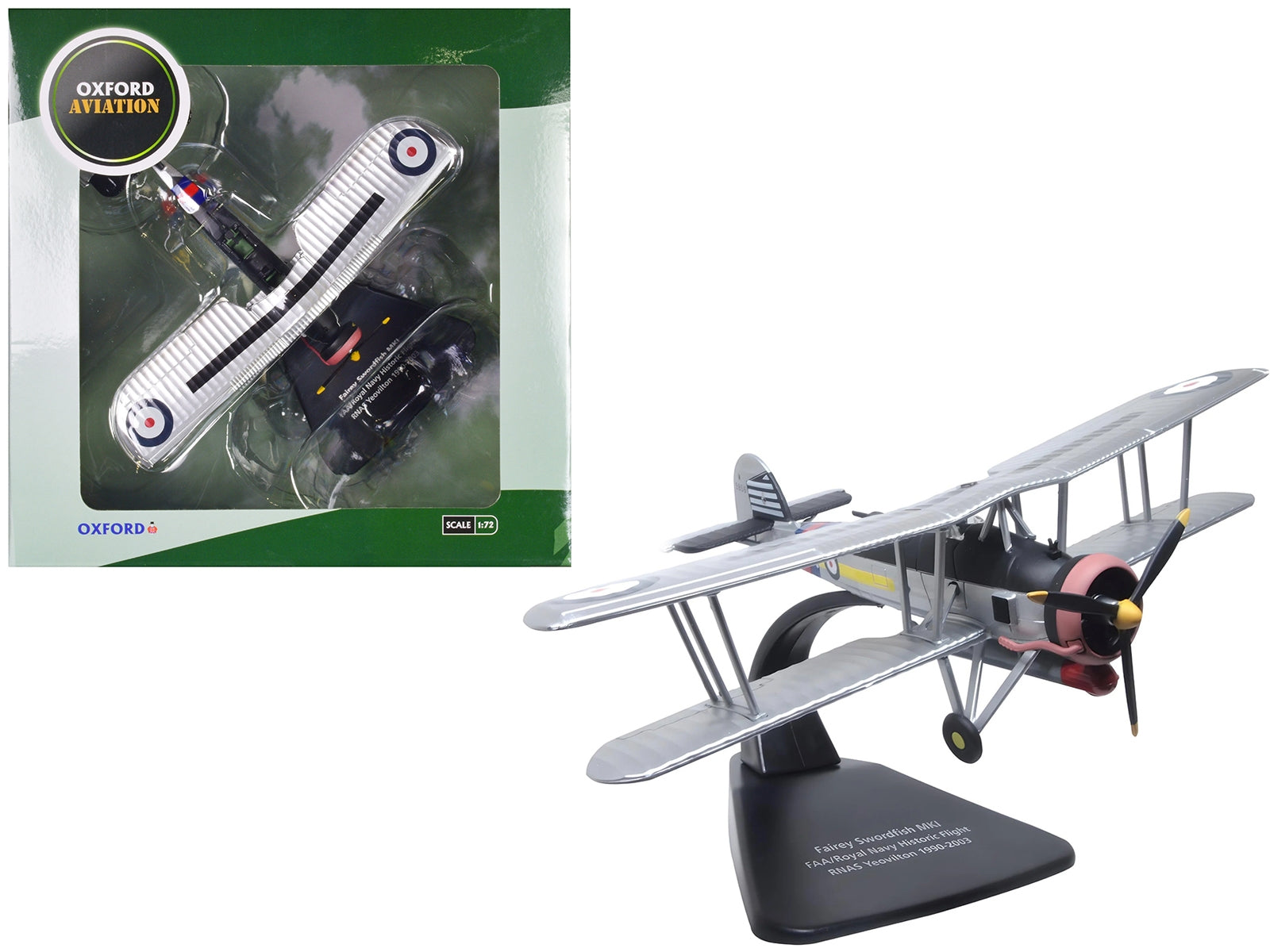 Fairey Swordfish Mk I Bomber Aircraft "FAA Historic Flight RNAS Yeovilton" Royal Navy "Oxford Aviation" Series 1/72 Diecast Model Airplane by Oxford Diecast Oxford Diecast