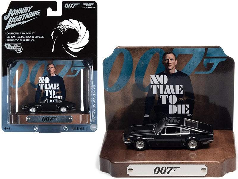 1987 Aston Martin V8 Cumberland Gray with Collectible Tin Display "007" (James Bond) "No Time to Die" (2021) Movie (25th in the James Bond Series) 1/64 Diecast Model Car by Johnny Lightning Johnny Lightning