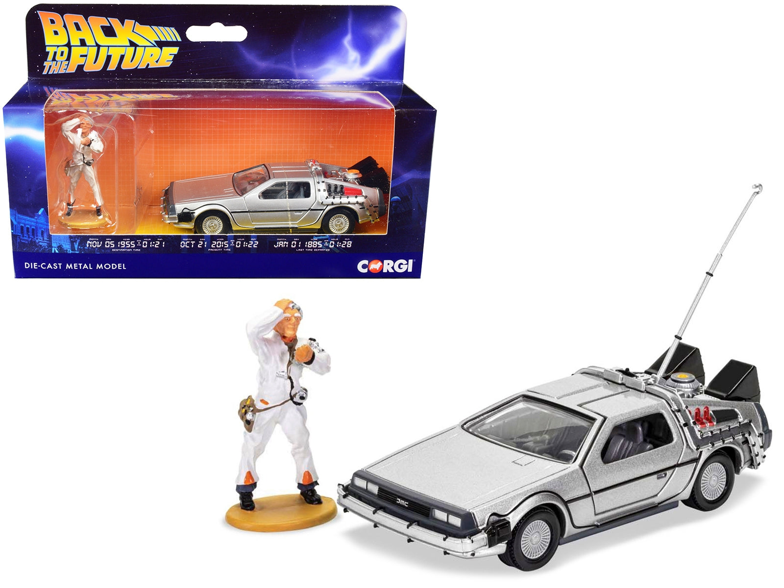 DMC DeLorean Time Machine with Doc Brown Figure "Back to the Future" (1985) Movie Diecast Model Car by Corgi Corgi