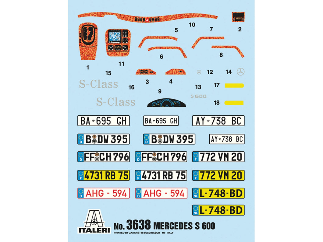 Skill 3 Model Kit Mercedes Benz 600S 1/24 Scale Model by Italeri Italeri