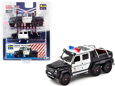 Mercedes Benz G63 AMG 6x6 Pickup Truck U.S. Police Car Black and White 1/64 Diecast Model Car by Era Car Era Car