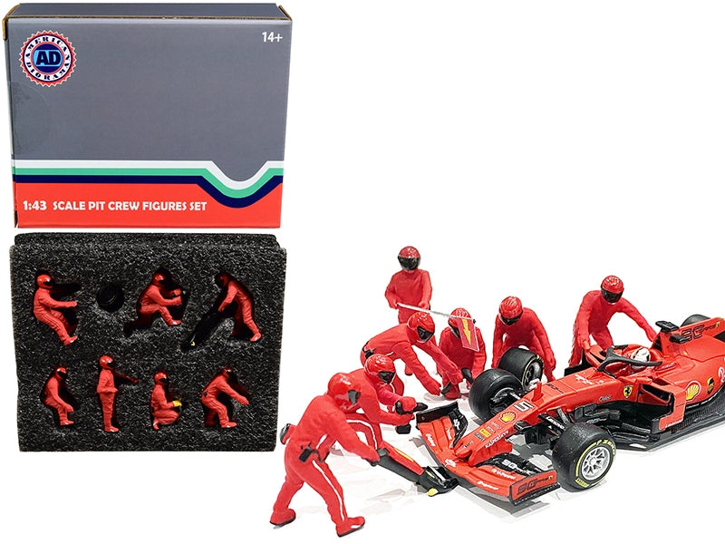 Formula One F1 Pit Crew 7 Figurine Set Team Red for 1/43 Scale Models by American Diorama American Diorama