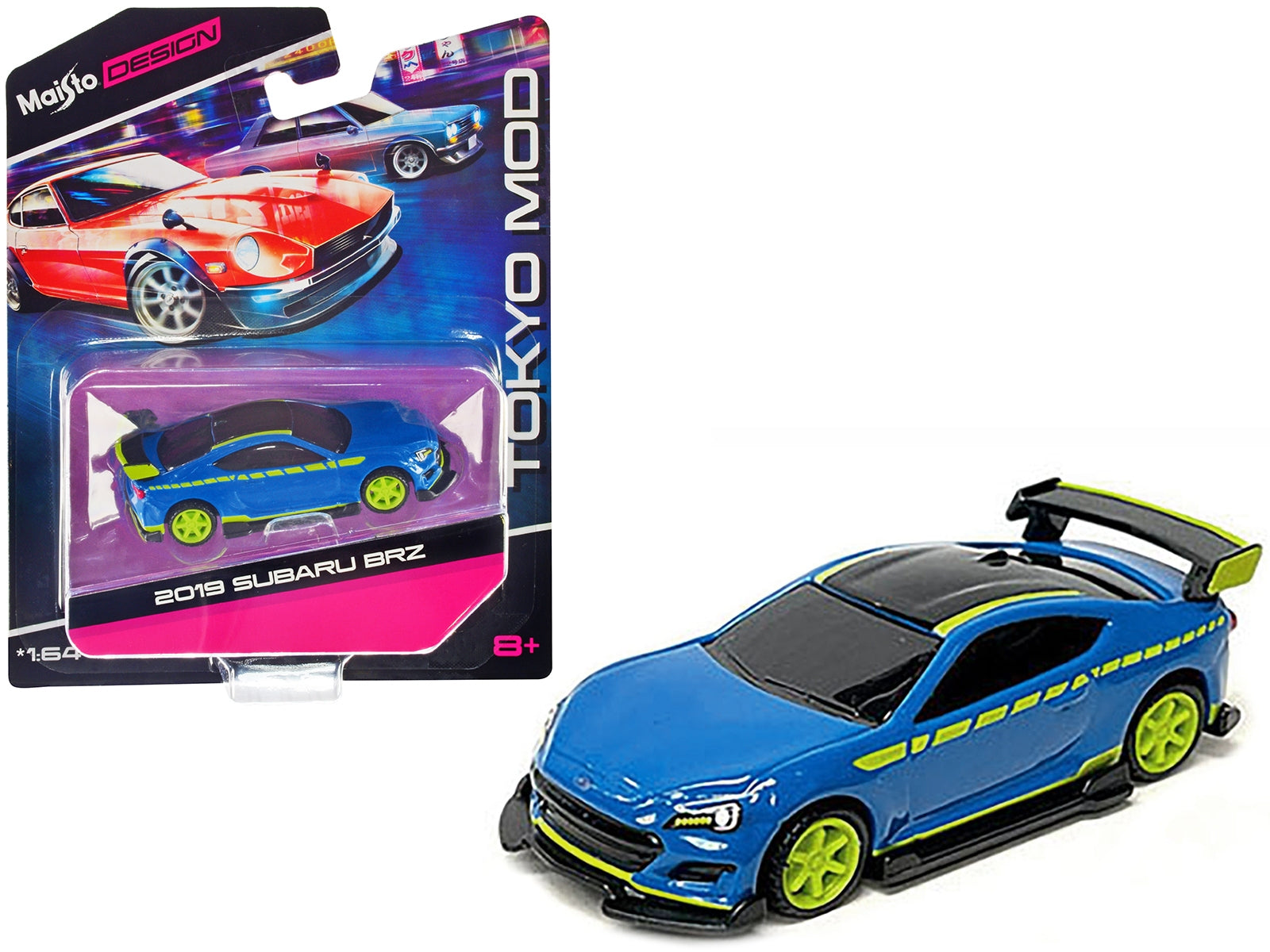 2019 Subaru BRZ Blue with Black Top and Bright Green Accents "Tokyo Mod" "Maisto Design" Series 1/64 Diecast Model Car by Maisto Maisto