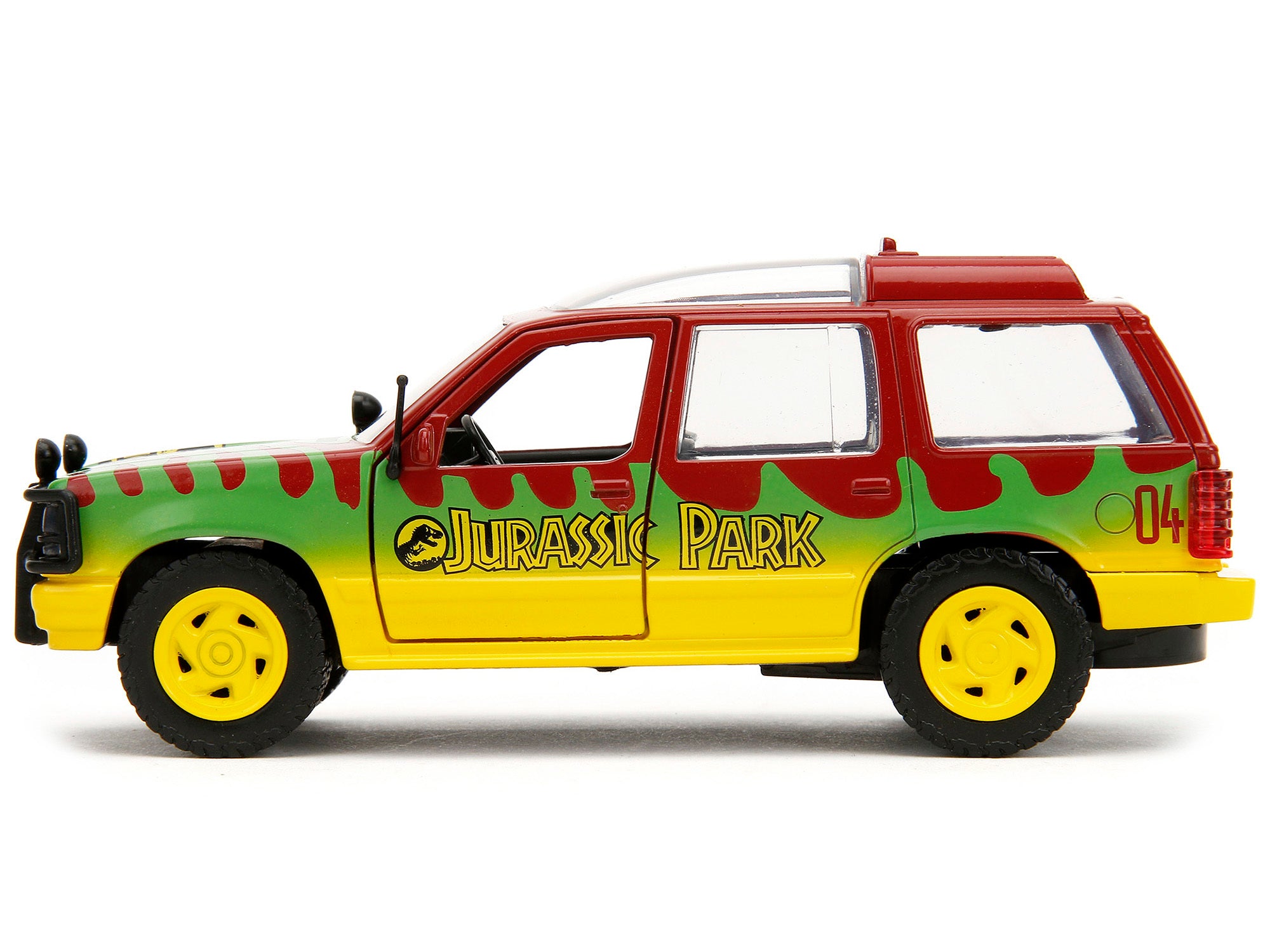 Ford Explorer Red and Yellow with Green Graphics "Jurassic Park" (1993) Movie 30th Anniversary "Hollywood Rides" Series 1/32 Diecast Model Car by Jada Jada