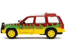 Load image into Gallery viewer, Ford Explorer Red and Yellow with Green Graphics &quot;Jurassic Park&quot; (1993) Movie 30th Anniversary &quot;Hollywood Rides&quot; Series 1/32 Diecast Model Car by Jada Jada
