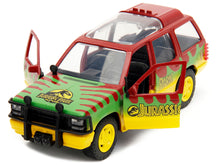 Load image into Gallery viewer, Ford Explorer Red and Yellow with Green Graphics &quot;Jurassic Park&quot; (1993) Movie 30th Anniversary &quot;Hollywood Rides&quot; Series 1/32 Diecast Model Car by Jada Jada
