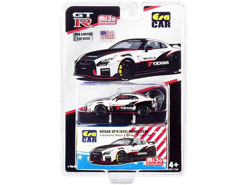 2020 Nissan GT-R (R35) Nismo "Yokohama" Black and White with Carbon Top and Red Stripes Limited Edition to 3600 pieces 1/64 Diecast Model Car by Era Car Era Car