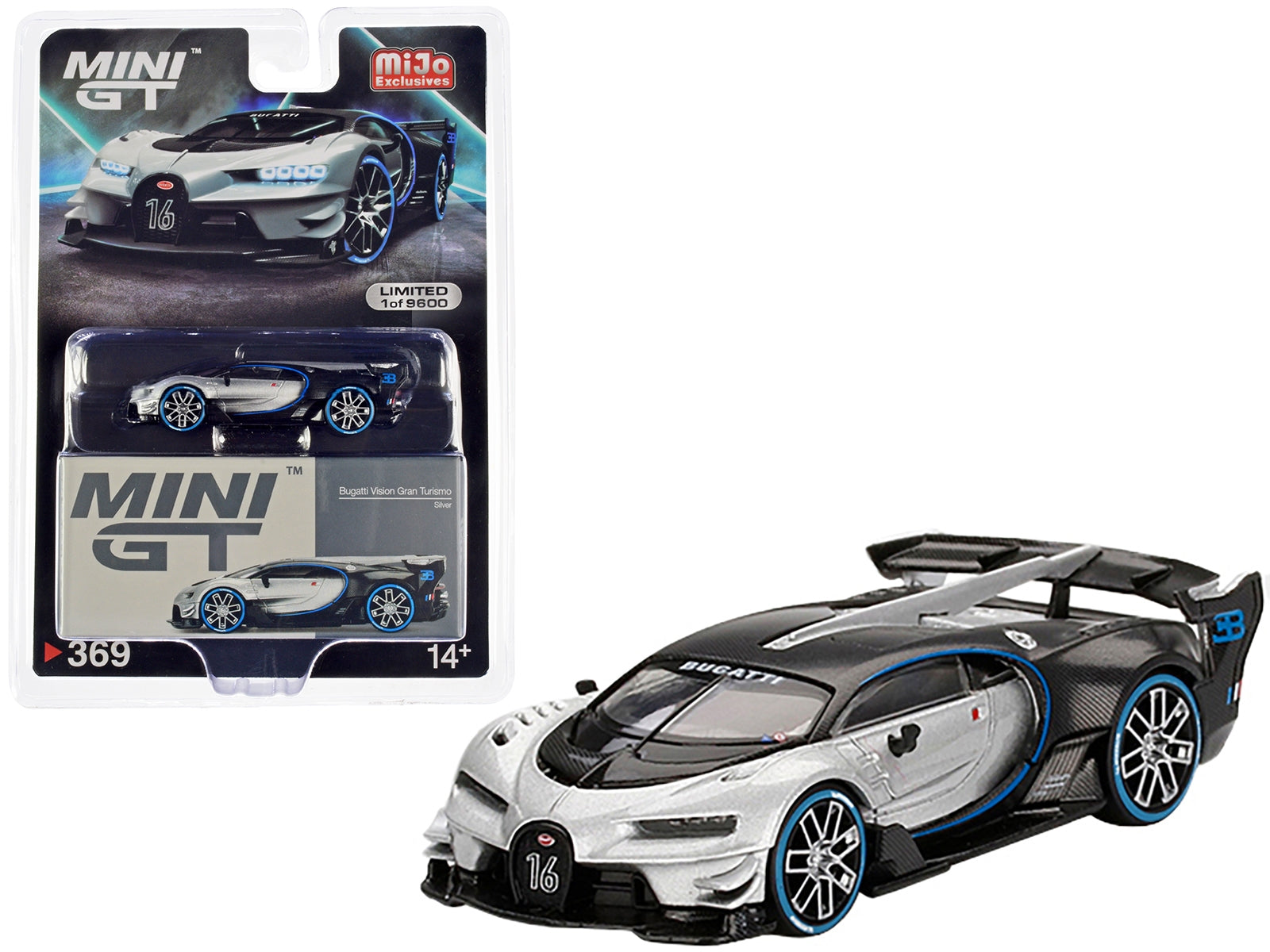 Bugatti Vision Gran Turismo Silver Metallic and Carbon Limited Edition to 9600 pieces Worldwide 1/64 Diecast Model Car by True Scale Miniatures True Scale Miniatures